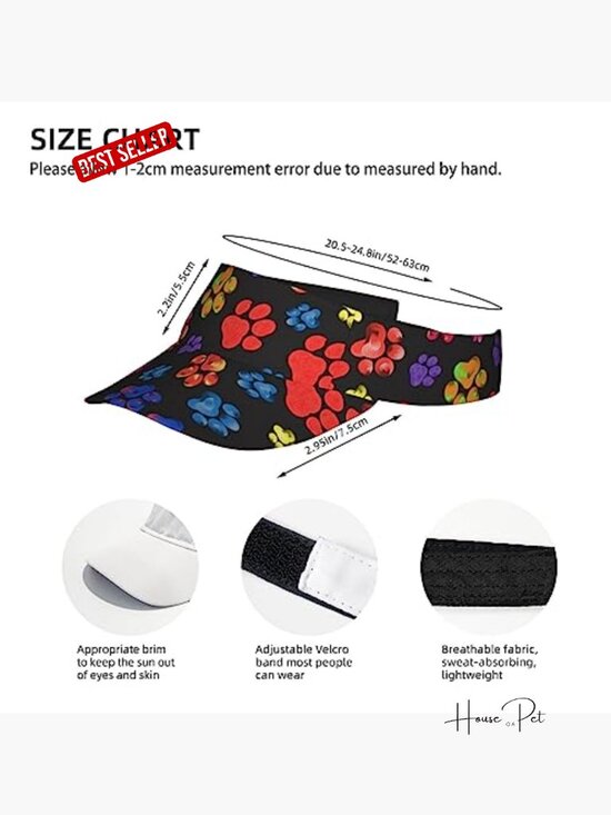 Watercolor Paw Print Visor Sun Hat Adjustable Wide Brim Polyester Cap main image 4